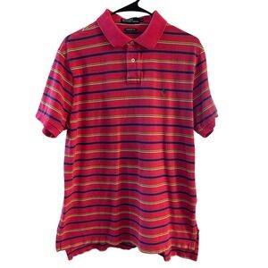 Polo Ralph Lauren Men's XL Pink Striped Custom Fit Polo Shirt Green Pony Logo